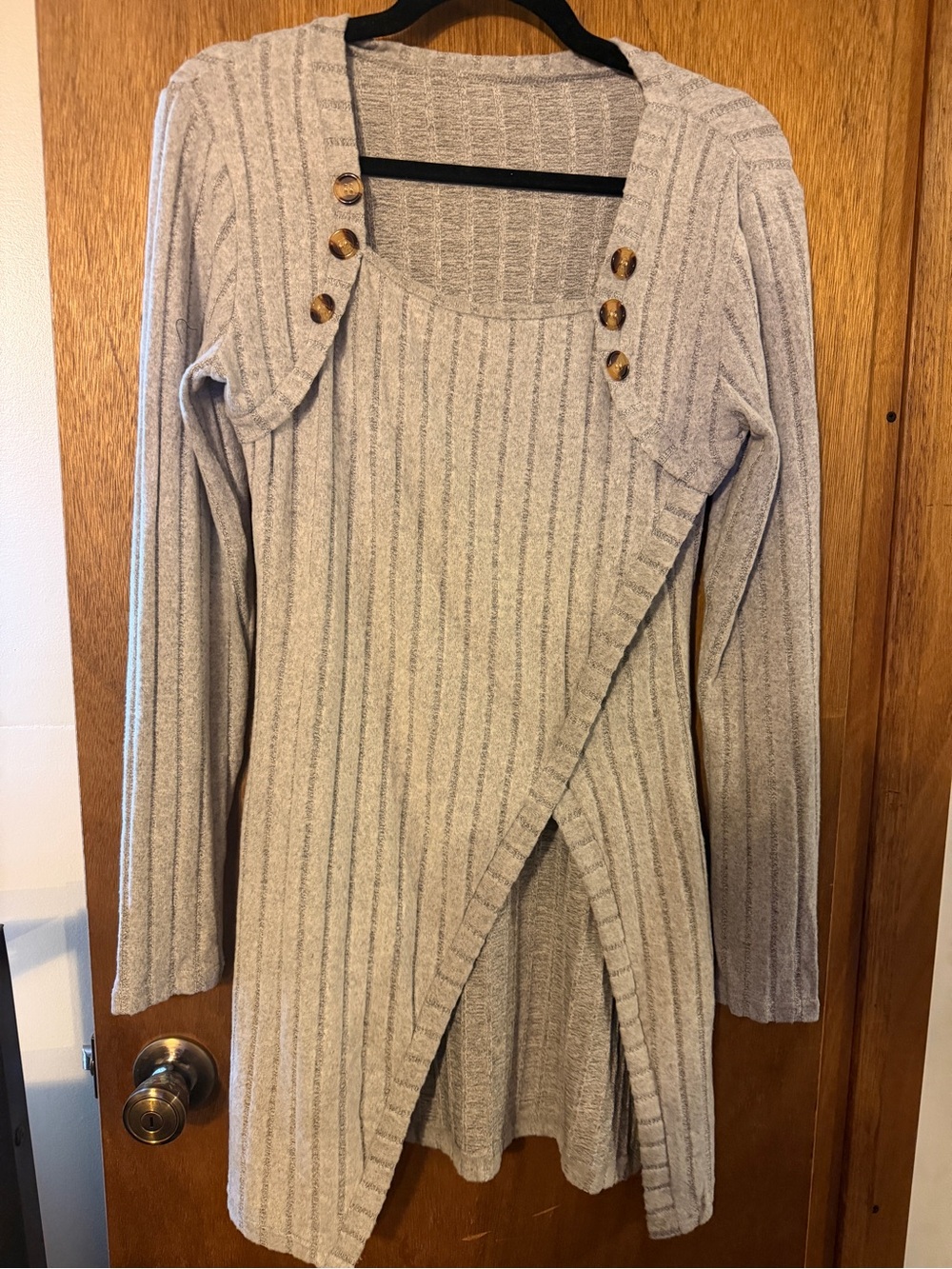 Women's Light Grey Ribbed Long Sweater Cardigan with Button Detail Size M BNWOT